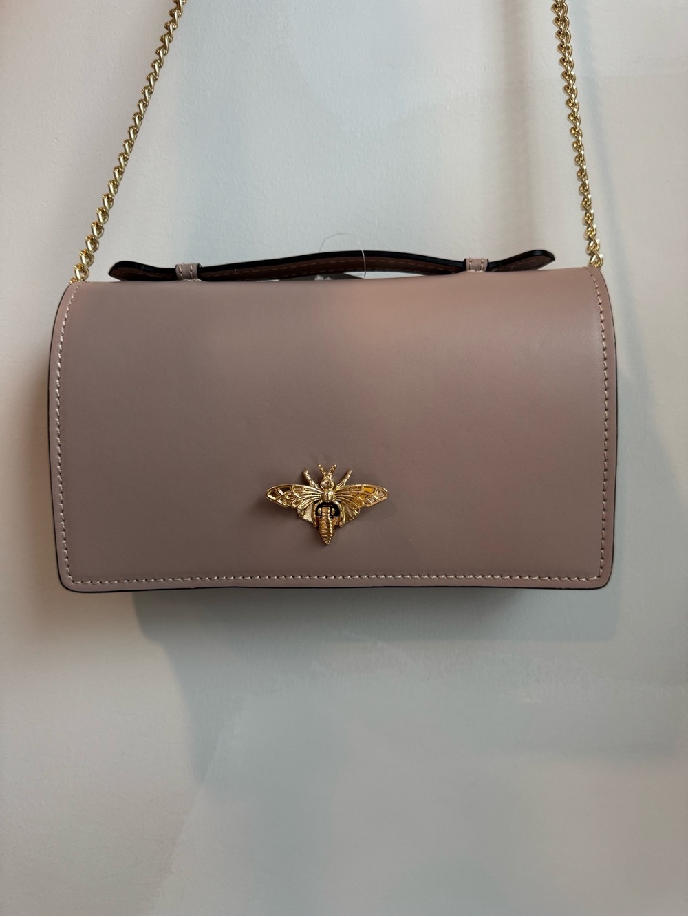 Dusty Rose Leather Crossbody with Gold Bee Accent